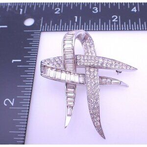 Marcel Boucher Brooch Silver Ribbon Baguette Rhinestones Signed Numbered